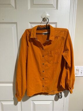 Anthropologie Orange Corduroy Button-Up Shirt